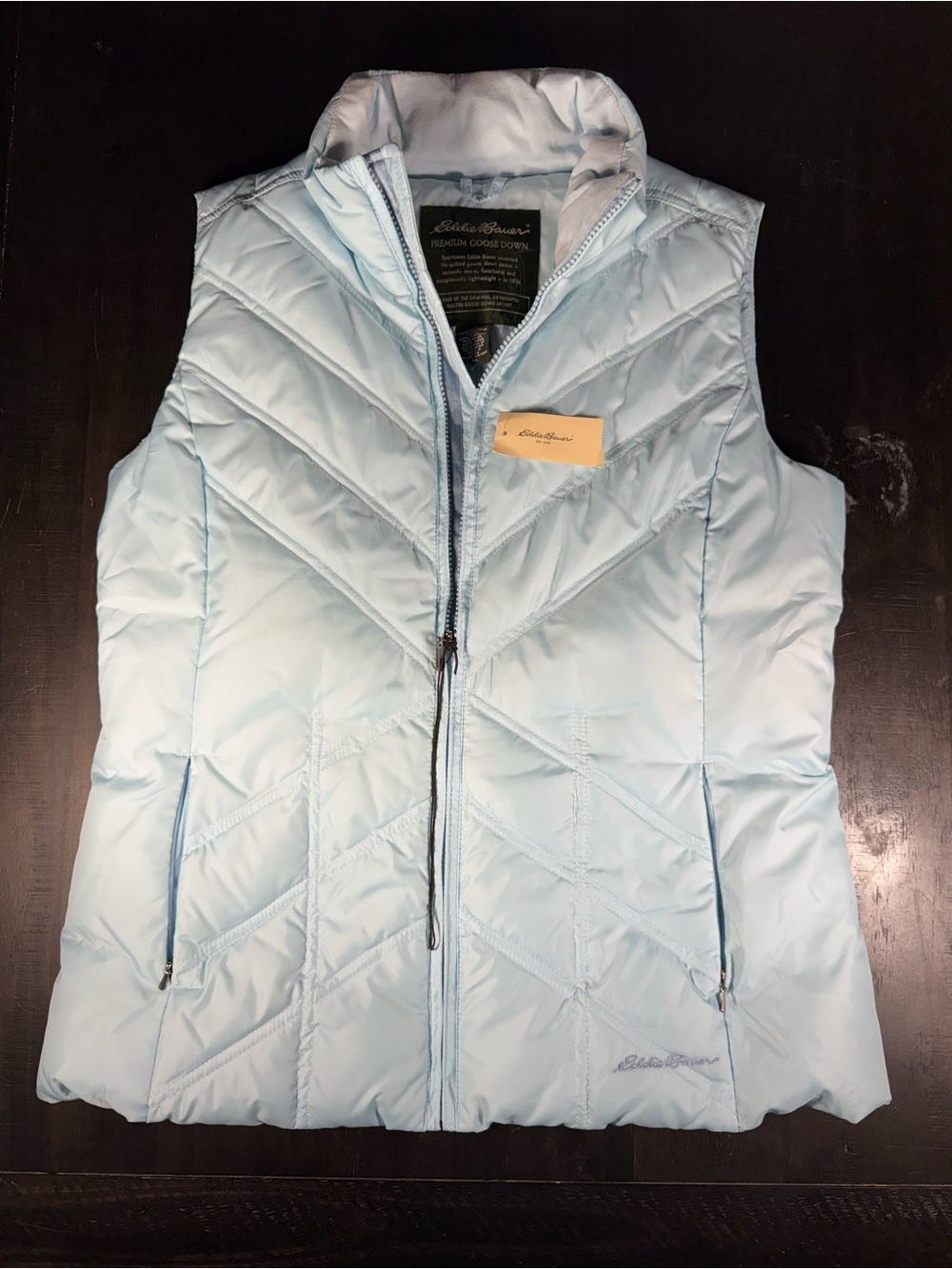 Eddie Bauer Premium Goose Down Puffer Vest Baby Blue Packable Size M NWT